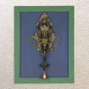 Divine Decor Wall Frame with Brass Ganesha Diya & Bell 18"• Antique Vastu Decor for Home | Elevate your sacred
