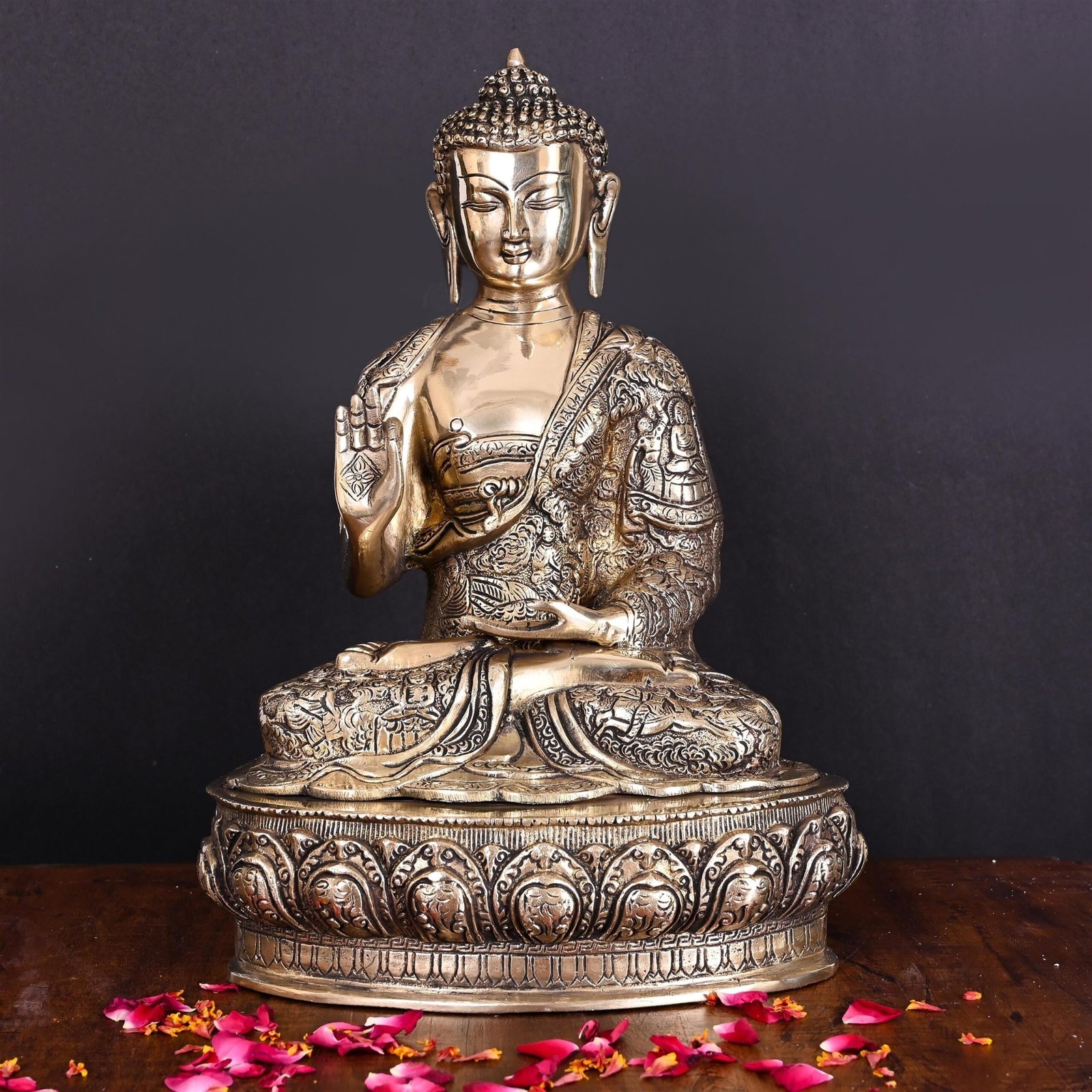 Brass Handcarved Blessing Buddha Home Decor (14.5 Inch) | data fragment HEIGHT
