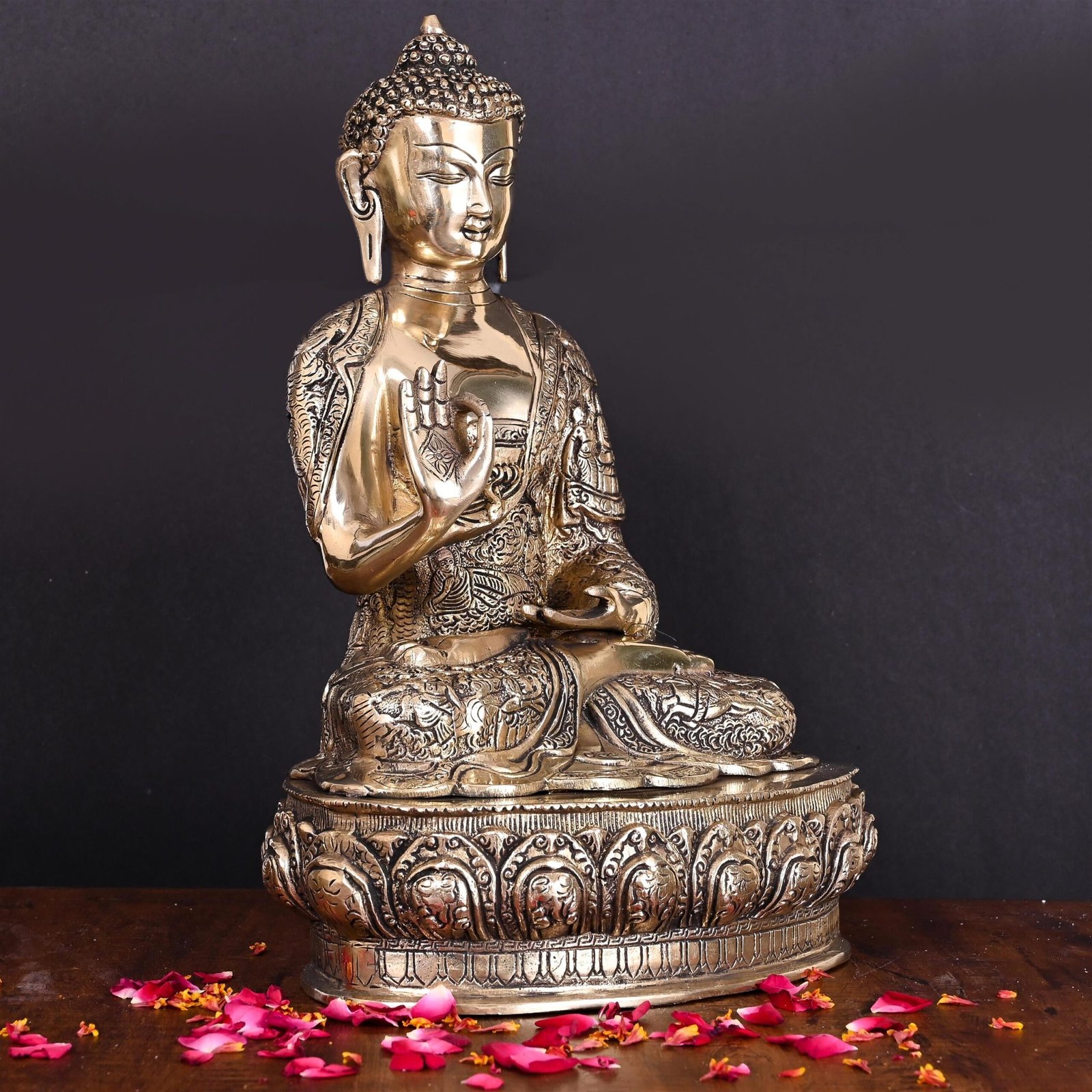 Brass Handcarved Blessing Buddha Home Decor (14.5 Inch) | data fragment HEIGHT - Image 2