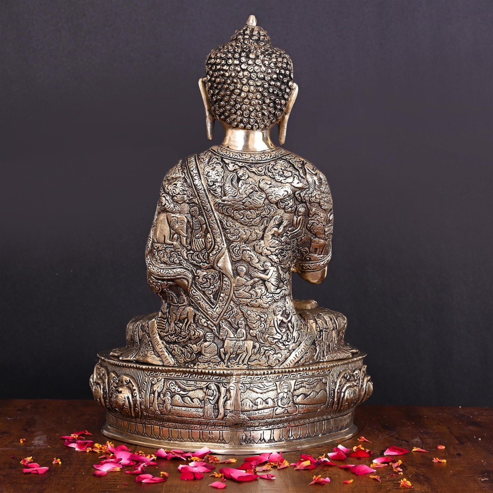 Brass Handcarved Blessing Buddha Home Decor (14.5 Inch) | data fragment HEIGHT - Image 3