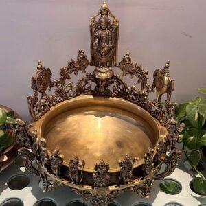 Large Pure Brass Dashavatar Urli - Decorative Indian Bowl for Home Decor & Festive Ambiance