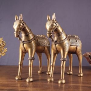 Pure Brass Unique Horse Statue Showpiece Pair | Elegant Home Decor 12.6"